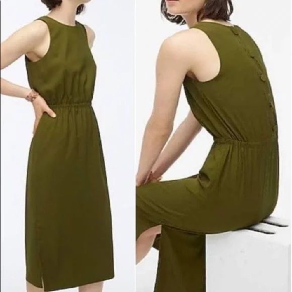 JCrew Olive Button Back Midi Dress